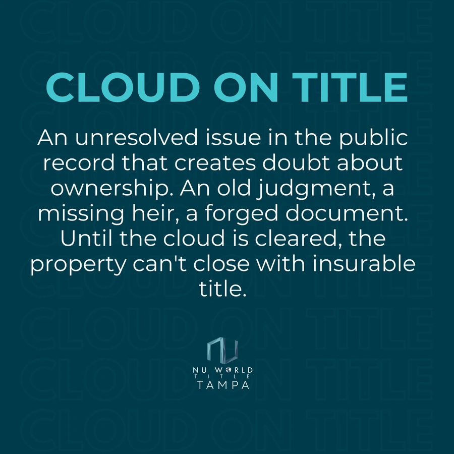 Infographic explaining a cloud on title and property disputes in Florida