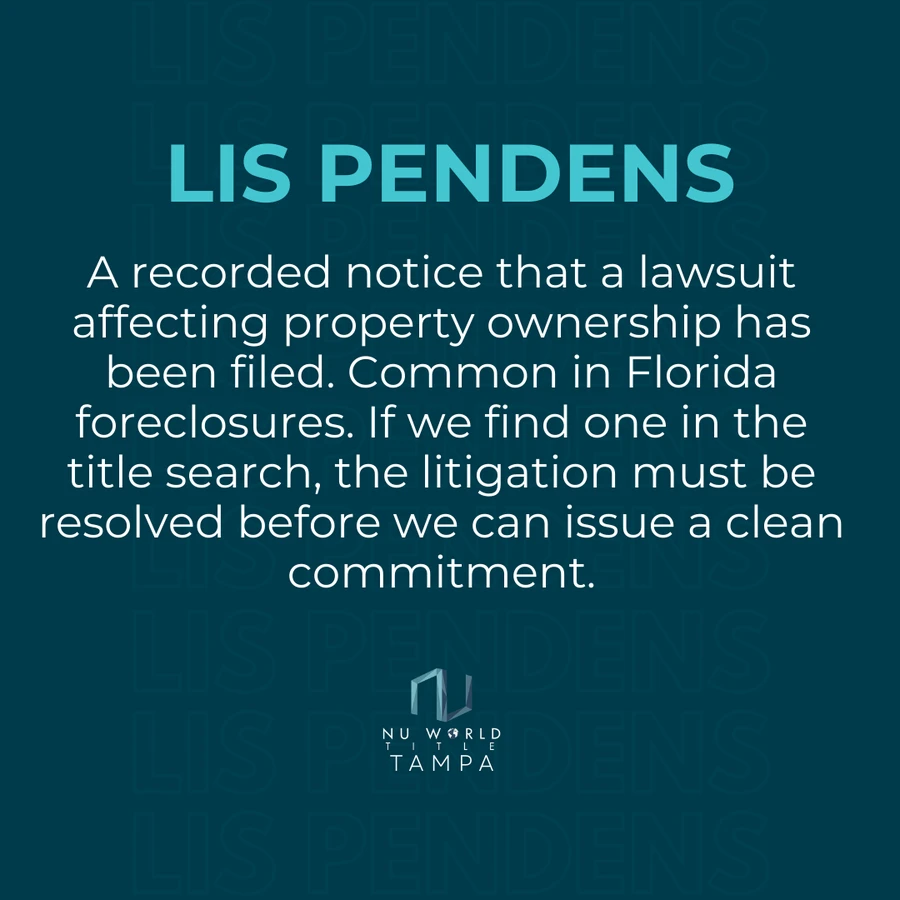 Infographic defining a lis pendens as a notice of a pending lawsuit on a Florida property