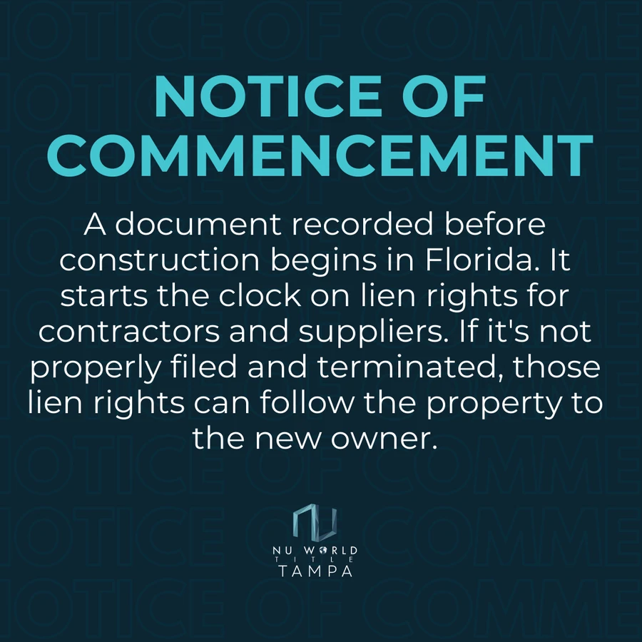 Infographic explaining the Florida notice of commencement and construction liens